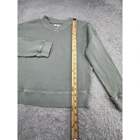 Madewell Waffle Knit Boxy Sweatshirt Tee V Neck Shirt Cozy Green Size XS - Picture 4 of 7